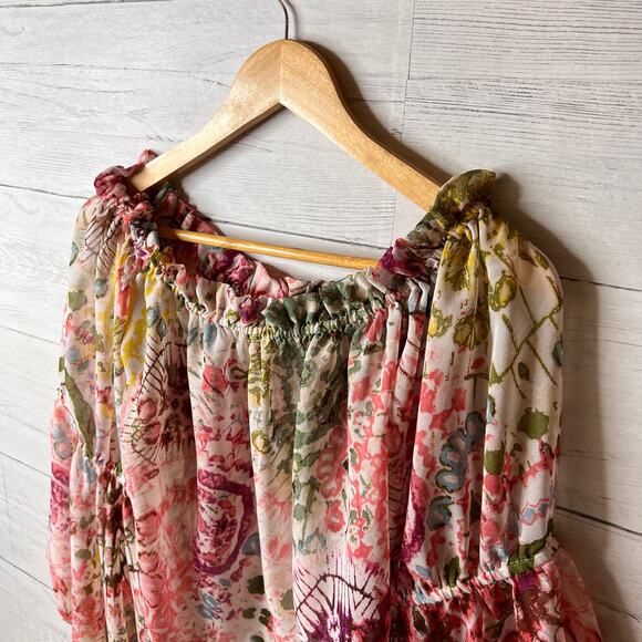 Live 4 Truth Blouse Womens SZ Small Bohemian Colorful Floral Long Flowy Sleeves - Picture 6 of 14
